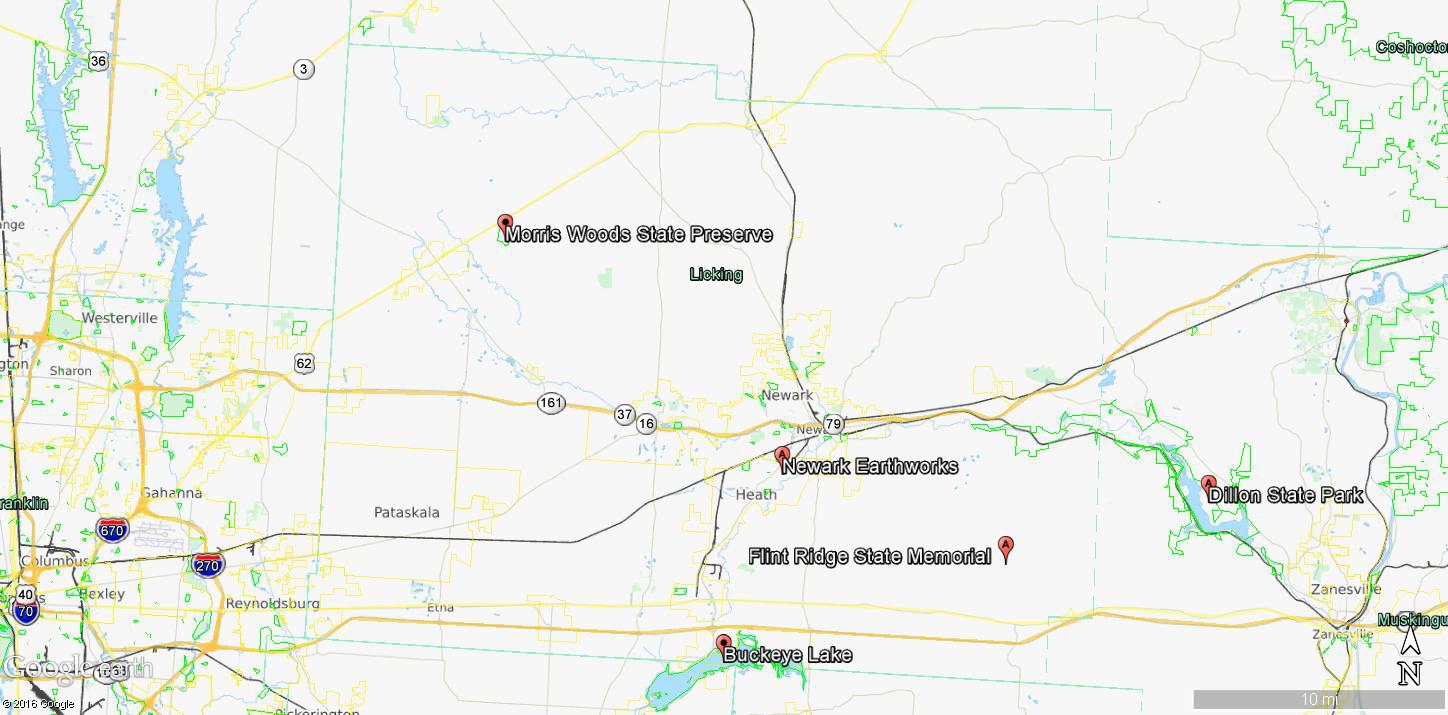 Licking County State Parks and Preserves Map