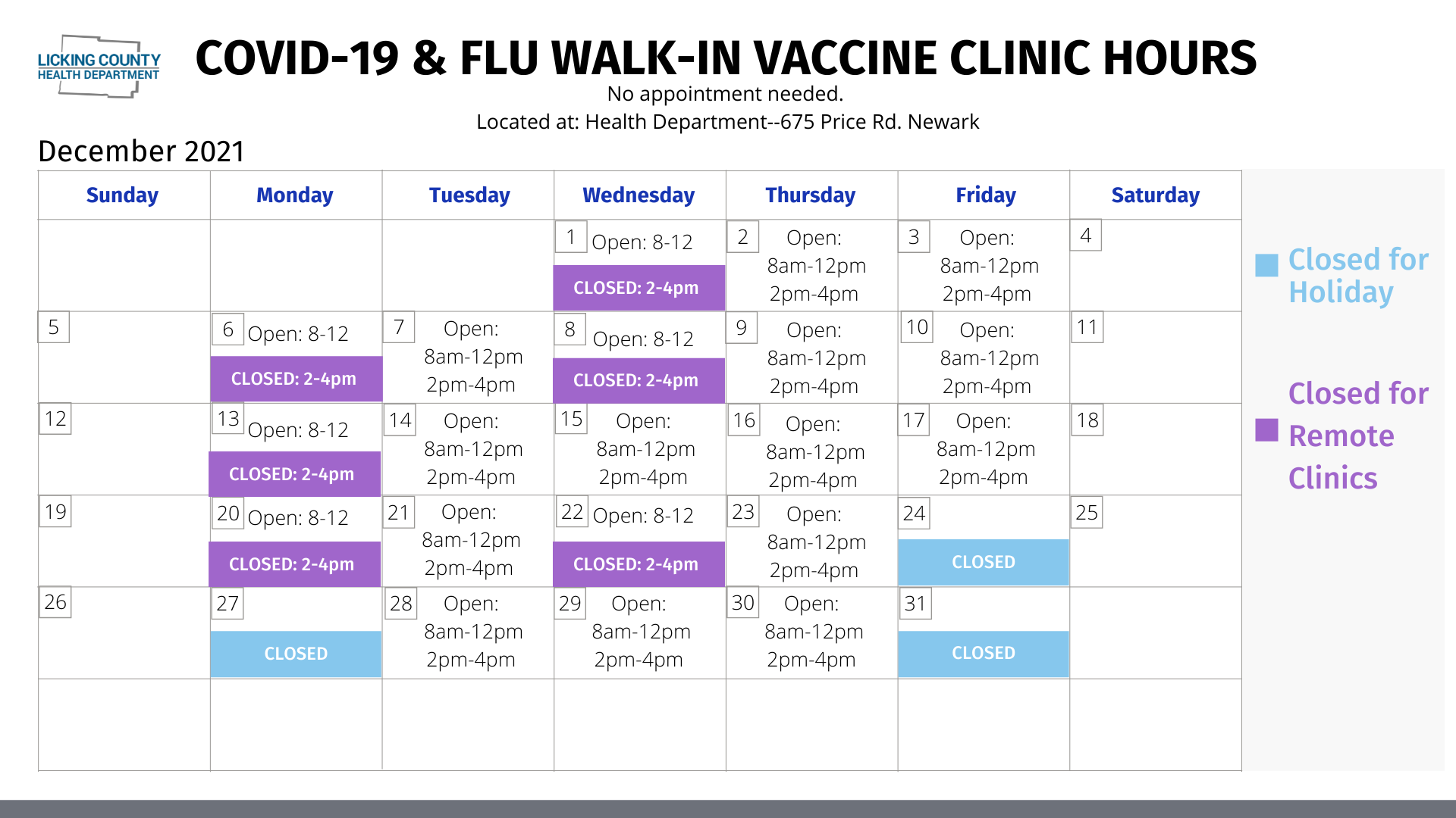 Clinic closure Monthly Calendar (1) Clinic closure Monthly Calendar (1)